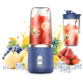 Paramexview® Portable Blender 14oz for Juices & Smoothies with 6 blades Puwerful performances Fusion Blender | USB Rechargeable, Lid, Cup included | Fit for travel and outdoor activities (Navy Blue)