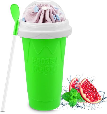 Slushie Maker Cup - DIY Magic Slushy Maker Squeeze Cup, Portable Smoothie Squeeze Cup for Milk and Ice Cream Make, Double Layer Squeeze Slushy Maker Cup, Birthday Gifts for Family(pea green) in Kuwait
