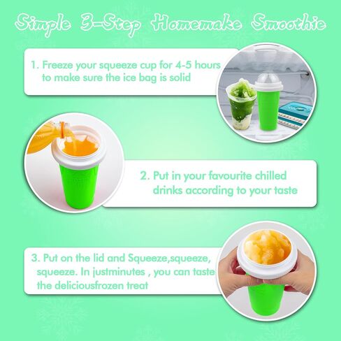 Slushie Maker Cup - DIY Magic Slushy Maker Squeeze Cup, Portable Smoothie Squeeze Cup for Milk and Ice Cream Make, Double Layer Squeeze Slushy Maker Cup, Birthday Gifts for Family(pea green) in Kuwait
