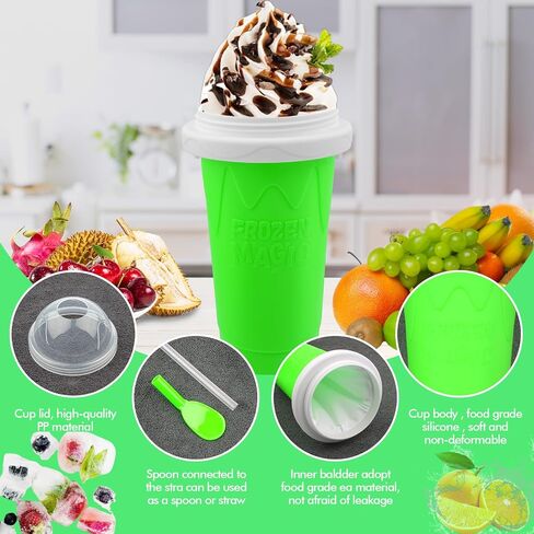 Slushie Maker Cup - DIY Magic Slushy Maker Squeeze Cup, Portable Smoothie Squeeze Cup for Milk and Ice Cream Make, Double Layer Squeeze Slushy Maker Cup, Birthday Gifts for Family(pea green) in Kuwait