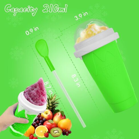 Slushie Maker Cup - DIY Magic Slushy Maker Squeeze Cup, Portable Smoothie Squeeze Cup for Milk and Ice Cream Make, Double Layer Squeeze Slushy Maker Cup, Birthday Gifts for Family(pea green) in Kuwait