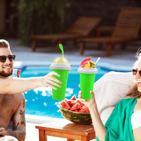 Slushie Maker Cup - DIY Magic Slushy Maker Squeeze Cup, Portable Smoothie Squeeze Cup for Milk and Ice Cream Make, Double Layer Squeeze Slushy Maker Cup, Birthday Gifts for Family(pea green) in Kuwait