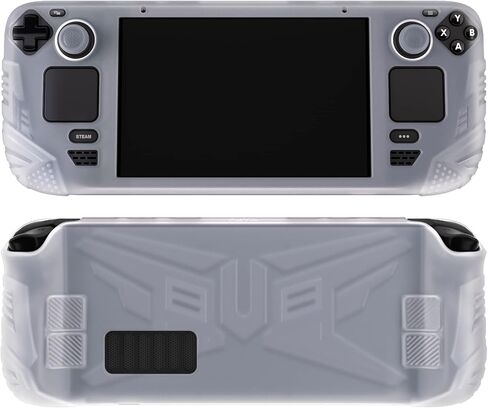 PlayVital Armor Series Ergonomic Case for Steam Deck LCD, Soft Cover Protective Silicone Protector with Back Button Enhancement Designed & Thumb Grips Caps for Steam Deck - Clear White in Kuwait