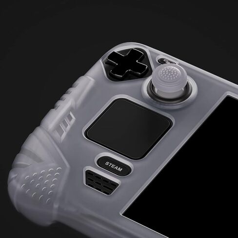 PlayVital Armor Series Ergonomic Case for Steam Deck LCD, Soft Cover Protective Silicone Protector with Back Button Enhancement Designed & Thumb Grips Caps for Steam Deck - Clear White in Kuwait