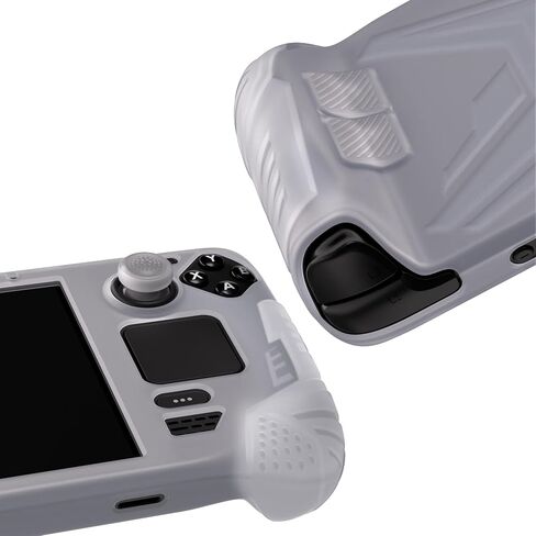 PlayVital Armor Series Ergonomic Case for Steam Deck LCD, Soft Cover Protective Silicone Protector with Back Button Enhancement Designed & Thumb Grips Caps for Steam Deck - Clear White in Kuwait