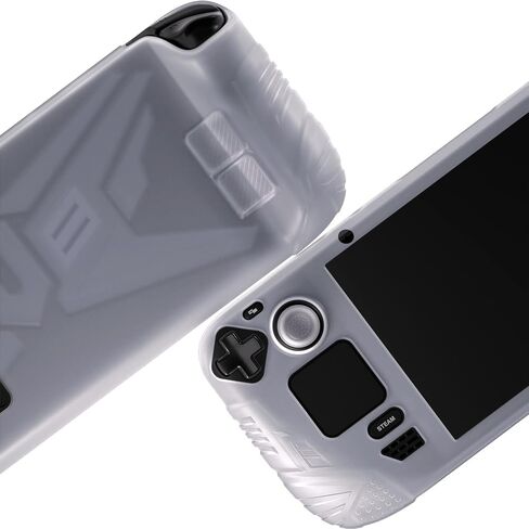 PlayVital Armor Series Ergonomic Case for Steam Deck LCD, Soft Cover Protective Silicone Protector with Back Button Enhancement Designed & Thumb Grips Caps for Steam Deck - Clear White in Kuwait