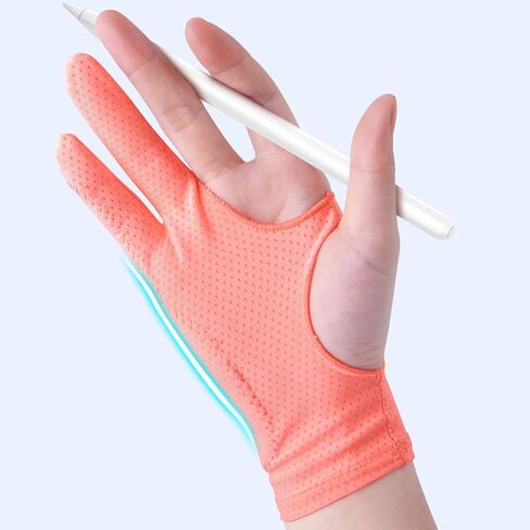 Artist Drawing Glove for Women [2 Pack Pink] 3-Layer Palm Rejection Right/Left Hand Digital Graphic Tablet iPad Art Gloves Two Finger Smooth Elasticity Breathable for Sketching Painting in Kuwait