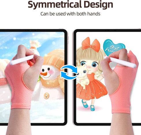 Artist Drawing Glove for Women [2 Pack Pink] 3-Layer Palm Rejection Right/Left Hand Digital Graphic Tablet iPad Art Gloves Two Finger Smooth Elasticity Breathable for Sketching Painting in Kuwait