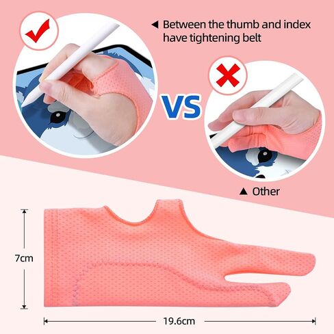 Artist Drawing Glove for Women [2 Pack Pink] 3-Layer Palm Rejection Right/Left Hand Digital Graphic Tablet iPad Art Gloves Two Finger Smooth Elasticity Breathable for Sketching Painting in Kuwait