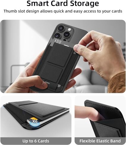 for Magsafe Wallet, Magnetic for Phone Wallet with Angle Adjustable Stand, Leather Card Holder Magnetic Wallet for iPhone 16/15/14/13/12 Series(Not for iPhone Mini), 1 Slot, 6 Cards,Black in Saudi Arabia