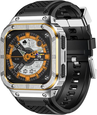 MioHHR Stainless Steel Case and Band Compatible with Fitbit Versa 4/3/2/Lite/Sense/Sense 2 Bands with Metal Case, Rugged Sports Protector Cover Silicone Wristbands for Men, Black in Kuwait