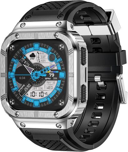 MioHHR Stainless Steel Case and Band Compatible with Fitbit Versa 4/3/2/Lite/Sense/Sense 2 Bands with Metal Case, Rugged Sports Protector Cover Silicone Wristbands for Men, Black in Kuwait
