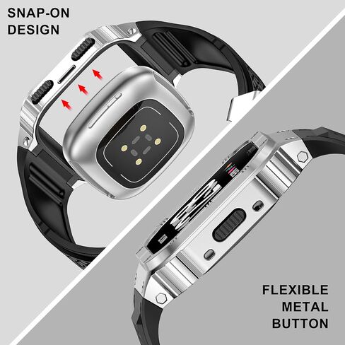 MioHHR Stainless Steel Case and Band Compatible with Fitbit Versa 4/3/2/Lite/Sense/Sense 2 Bands with Metal Case, Rugged Sports Protector Cover Silicone Wristbands for Men, Black in Kuwait