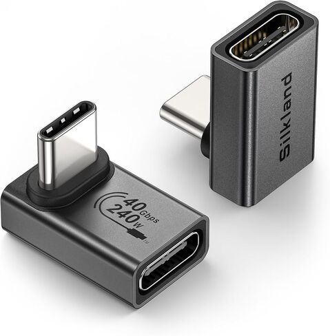 Silkland USB C 90 Degree Right Angle Adapter [2 Pack, 240W 40Gbps] USB C Male to Female Adapter Extender Compatible with Thunderbolt 4 for Steam Deck, ROG Ally, MacBook, Switch, iPhone 16/15, Quest 3 in Saudi Arabia