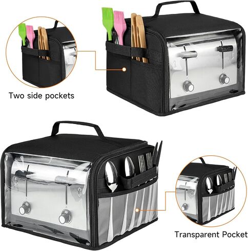 Toaster Cover 4 Slice with Aluminum Foil Lining and Base Compatible with Cuisinart/BELLA/Black and Decker,Cover Only,Black in Kuwait