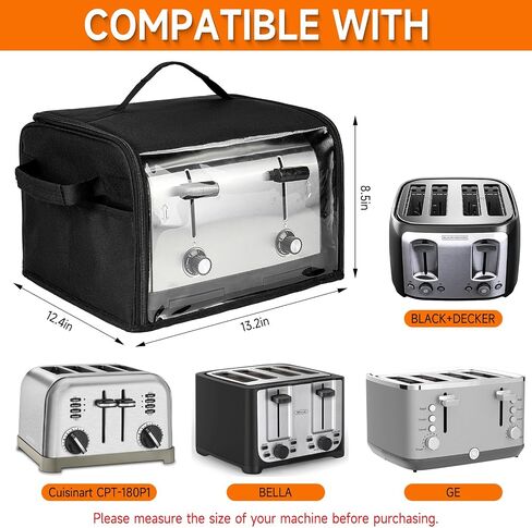 Toaster Cover 4 Slice with Aluminum Foil Lining and Base Compatible with Cuisinart/BELLA/Black and Decker,Cover Only,Black in Kuwait