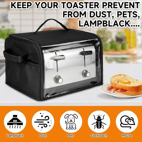 Toaster Cover 4 Slice with Aluminum Foil Lining and Base Compatible with Cuisinart/BELLA/Black and Decker,Cover Only,Black in Kuwait