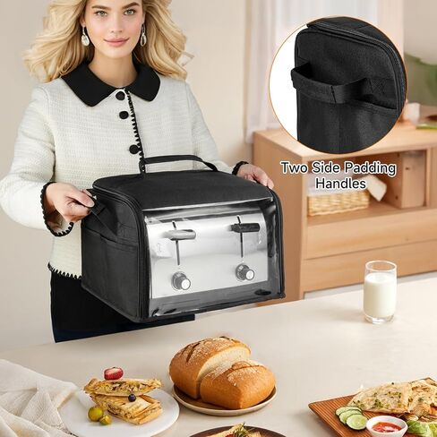 Toaster Cover 4 Slice with Aluminum Foil Lining and Base Compatible with Cuisinart/BELLA/Black and Decker,Cover Only,Black in Kuwait