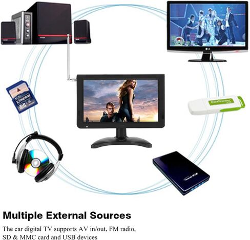 تلفزيون رقمي محمول، 7 بوصة/10 بوصة LCD 1080P ATSC تلفزيون رقمي للسيارة مع راديو FM، تلفزيون رقمي ستيريو يدعم AV داخل/خارج، بطاقة SD MMC للمطبخ، في الهواء الطلق، السيارة، التخييم (10 بوصة ATSC) in Saudi Arabia