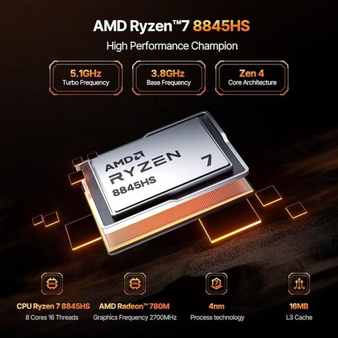 كمبيوتر ألعاب صغير ACEMAGIC AM18، AMD Ryzen 7 8845HS (8C/16T، حتى 5.1 جيجا هرتز)، 32 جيجا بايت ثنائي القناة DDR5 1 تيرابايت PCle 4.0 M.2 SSD، كمبيوتر صغير AMD Radeon 780M، ثنائي 2.5 جيجا LAN/WiFi 6/BT5.2 /8K جهاز كمبيوتر صغير بشاشة ثلاثية in Kuwait