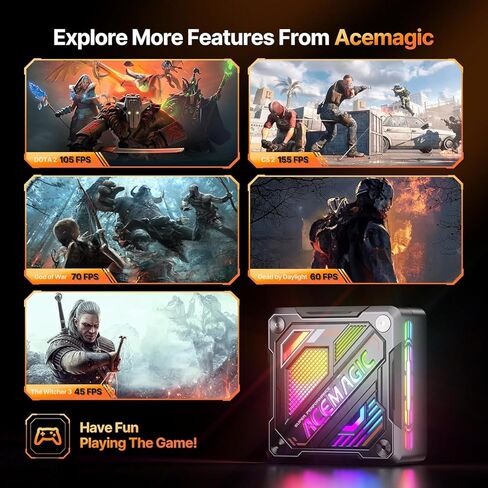 كمبيوتر ألعاب صغير ACEMAGIC AM18، AMD Ryzen 7 8845HS (8C/16T، حتى 5.1 جيجا هرتز)، 32 جيجا بايت ثنائي القناة DDR5 1 تيرابايت PCle 4.0 M.2 SSD، كمبيوتر صغير AMD Radeon 780M، ثنائي 2.5 جيجا LAN/WiFi 6/BT5.2 /8K جهاز كمبيوتر صغير بشاشة ثلاثية in Kuwait