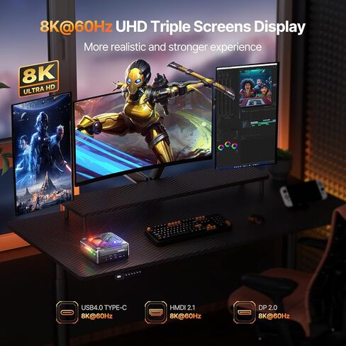 كمبيوتر ألعاب صغير ACEMAGIC AM18، AMD Ryzen 7 8845HS (8C/16T، حتى 5.1 جيجا هرتز)، 32 جيجا بايت ثنائي القناة DDR5 1 تيرابايت PCle 4.0 M.2 SSD، كمبيوتر صغير AMD Radeon 780M، ثنائي 2.5 جيجا LAN/WiFi 6/BT5.2 /8K جهاز كمبيوتر صغير بشاشة ثلاثية in Kuwait