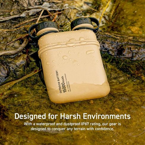 ELECOM NESTOUT Rugged Power Bank, 15000mAh Outdoor Charger, 32W USB-C Fast Charging PD, Waterproof IP67, Durable Shockproof, Battery Pack for iPhone Tablet Hiking Travel Camping (Beige, 15000mAh) in Saudi Arabia