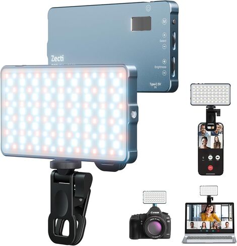Selfie Light, 135 LED Phone Light with Metal Hotshoe & Clip, 4000mAh Rechargeable 360° Full Color 21 Scenes RGB Video Light for Phones, iPhone, Laptops, Cameras, Selfie, Video Conference, TikTok in Kuwait