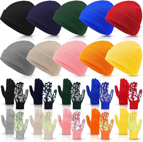 JaGely 20 Pcs Kids Winter Hats and Gloves Bulk Beanie Gloves for 4-7 Kids Gloves for Boys Children Kids Toddler Girls Gift in Kuwait