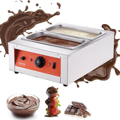 VEVOR Chocolate Tempering Machine, 17.6 Lbs 2 Tanks Chocolate Melting Pot TEMP Control 86~185℉, 1500W Stainless Steel Electric Commercial Food Warmer For Chocolate/Milk/Cream Melting and Heating in Saudi Arabia