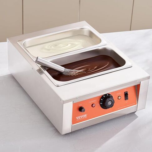 VEVOR Chocolate Tempering Machine, 17.6 Lbs 2 Tanks Chocolate Melting Pot TEMP Control 86~185℉, 1500W Stainless Steel Electric Commercial Food Warmer For Chocolate/Milk/Cream Melting and Heating in Saudi Arabia
