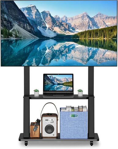 Rolling TV Stand, Mobile TV Cart with Wheels for 32-75 inch TV, Portable TV Stand with Shelf,Hight Adjustable,Holds up to 130LBS, Vesa 600×400 in Saudi Arabia