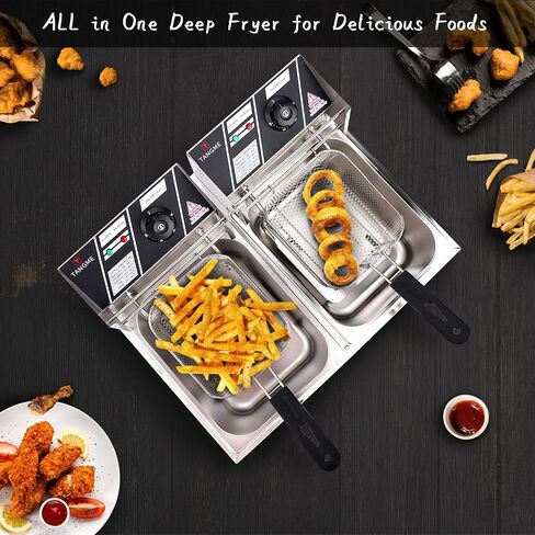 Commercial Deep Fryer, 3400W Electric Deep Fryers with 2x6.35QT Baskets | 0.8mm Thickened Stainless Steel Countertop Oil Fryer 20.7QT Large Capacity with Lids Temperature Controller (12L) in Kuwait