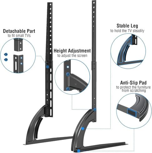 حامل تلفزيون عالمي MOUNTUP، حامل تلفزيون على الطاولة لمعظم أجهزة تلفزيون LCD بشاشة مسطحة مقاس 32-65 بوصة، ساق تلفزيون قابلة للفصل تناسب الحد الأقصى VESA 800x600 مم، قاعدة تلفزيون مع 3 تعديلات للارتفاع، تحمل ما يصل إلى 88 رطل MU1010 in Kuwait