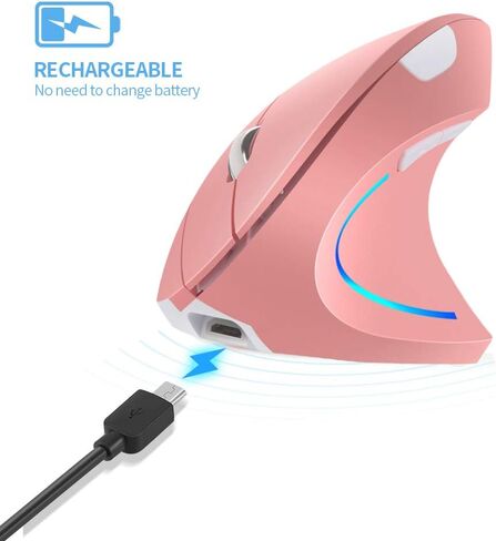 Vertical Mouse, Right Handed 2.4GHz Wireless Ergonomic Rechargeable Vertical Mouse with 4 Adjustable DPI 800/1200/1600/2400, 6 Buttons,Compatible with PC, Desktop,Mac (Pink)… in Saudi Arabia