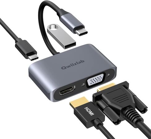 Qwiizlab USB Type-C to 4K HDMI Adapter & 1080P VGA Dongle, Power Delivery 100W, Compatible with iPhone 16/15 Pro/Max, Windows PC Laptop, MacBook Air/Pro M1/M2 in Saudi Arabia