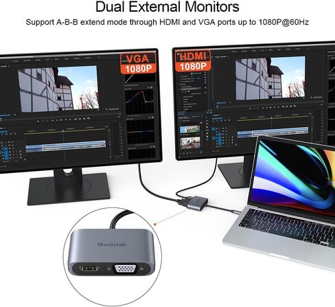 Qwiizlab USB Type-C to 4K HDMI Adapter & 1080P VGA Dongle, Power Delivery 100W, Compatible with iPhone 16/15 Pro/Max, Windows PC Laptop, MacBook Air/Pro M1/M2 in Saudi Arabia