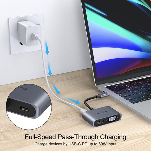 Qwiizlab USB Type-C to 4K HDMI Adapter & 1080P VGA Dongle, Power Delivery 100W, Compatible with iPhone 16/15 Pro/Max, Windows PC Laptop, MacBook Air/Pro M1/M2 in Saudi Arabia