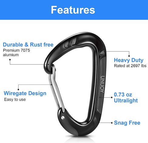 Unijoy Carabiner Clips شديدة التحمل: 12KN 18KN خفيفة الوزن Wiregate Caribiniers - حلقة D-Ring Caribeaner للتخييم والمشي لمسافات طويلة in Kuwait