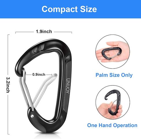 Unijoy Carabiner Clips شديدة التحمل: 12KN 18KN خفيفة الوزن Wiregate Caribiniers - حلقة D-Ring Caribeaner للتخييم والمشي لمسافات طويلة in Kuwait