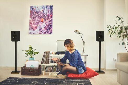 Kanto ST34P 34 بوصة حامل مكبر صوت أرضي عالمي لمكبرات صوت رف الكتب حتى 30 رطلاً (13.6 كجم) | صوت محسن | إدارة الكابلات المخفية | تصميم خالد، فولاذ أسود مع قاعدة من الخشب الرقائقي النهائي | زوج in Kuwait