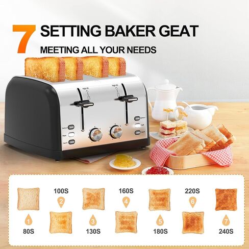 Toaster 4 Slice,Retro Stainless Steel Toater with 7 Shade Settings,Best Prime Toaster for Waffles, 4 Slice Wide Solt Toaster with 3 Mode,Bagels and More Lainsten Toaster T-527 toaster Ovens（Black-527） in Saudi Arabia