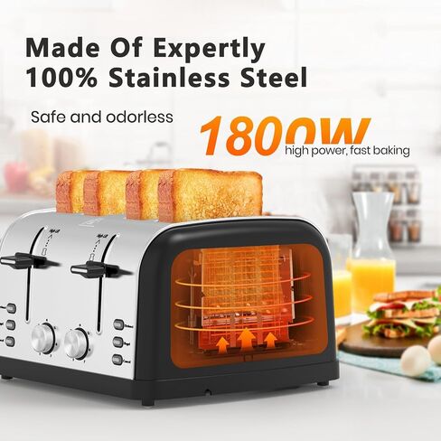 Toaster 4 Slice,Retro Stainless Steel Toater with 7 Shade Settings,Best Prime Toaster for Waffles, 4 Slice Wide Solt Toaster with 3 Mode,Bagels and More Lainsten Toaster T-527 toaster Ovens（Black-527） in Saudi Arabia