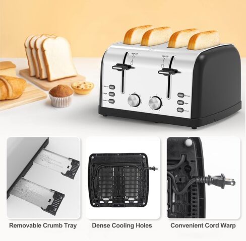 Toaster 4 Slice,Retro Stainless Steel Toater with 7 Shade Settings,Best Prime Toaster for Waffles, 4 Slice Wide Solt Toaster with 3 Mode,Bagels and More Lainsten Toaster T-527 toaster Ovens（Black-527） in Saudi Arabia