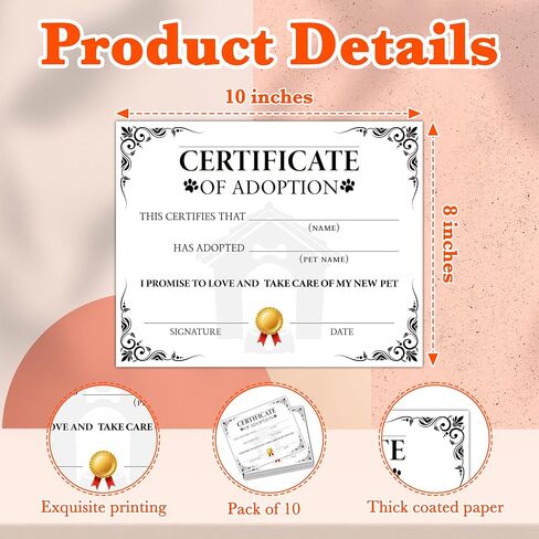 Pet Certificates of Adoption, 10 Pcs Watercolor Adoption Certificate, Adopt A Cat Certificate for Girl Boy, Kitten Party Supplies & Favors, Adoption Decorations for Pet Birthday Party -14 in Saudi Arabia