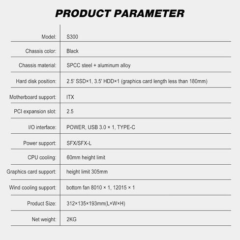 S300 - حقيبة ألعاب Mini-ITX PC - مدخل I/O USB 3.0 من النوع الأمامي - منفذ C - مصدر طاقة SFX 100-130 مم - نظام إدارة الكابلات - حقيبة كمبيوتر محمولة صغيرة الحجم من الألومنيوم Mini-ITX - أسود in Saudi Arabia