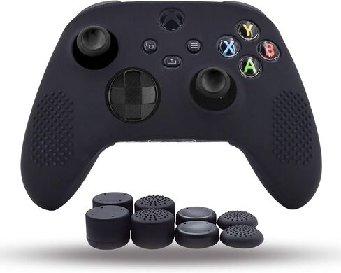 غطاء حماية لجهاز تحكم Xbox Series X/S من السيليكون مضاد للانزلاق SX وحدة تحكم - 8 قطع مقابض إبهام احترافية - أسود in Kuwait