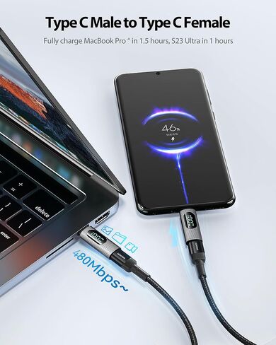 USB C Adapter, 2Pack 100W USB C Female to USB C Male Extension Adapter Type C Power Meter Tester with Digital Display for iPad Pro iPhone 15 Pro Max MacBook Pro Laptop (Grey) in Saudi Arabia