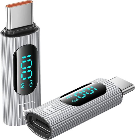 USB C Adapter, 2Pack 100W USB C Female to USB C Male Extension Adapter Type C Power Meter Tester with Digital Display for iPad Pro iPhone 15 Pro Max MacBook Pro Laptop (Grey) in Kuwait