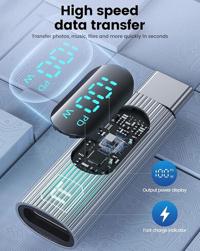 USB C Adapter, 2Pack 100W USB C Female to USB C Male Extension Adapter Type C Power Meter Tester with Digital Display for iPad Pro iPhone 15 Pro Max MacBook Pro Laptop (Grey) in Kuwait